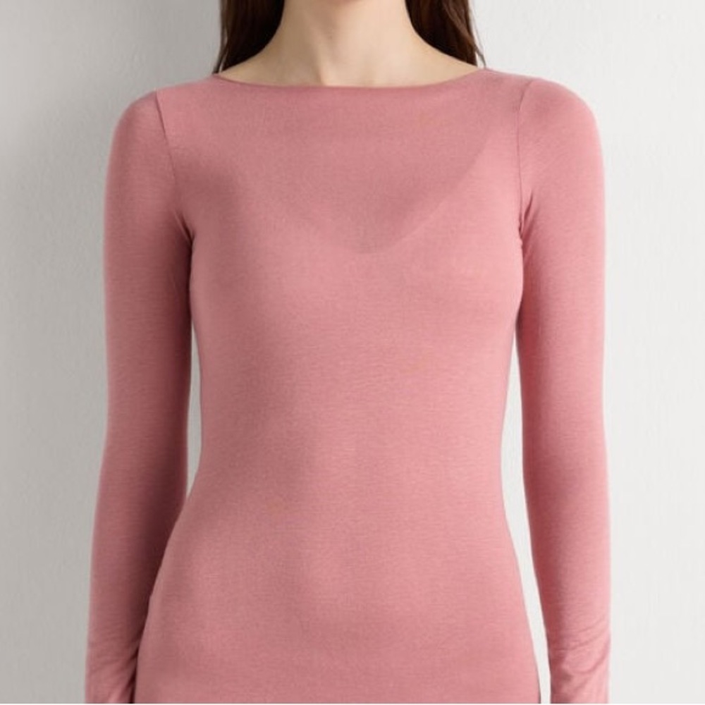 Pink Intimissimi boatneck modal cashmere long sleeve shirt